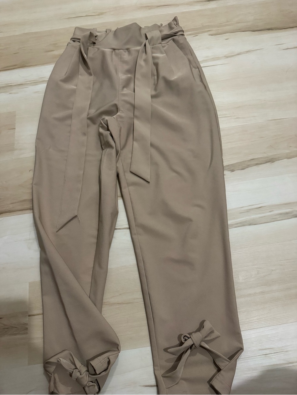 Grace Karin Khaki Paperbag Waist Tie Pants with Ankle Bows